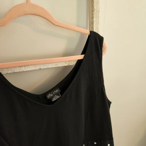 City Chic Dress womens Large 20 black and white polka dot sleeveless pockets - Picture 3 of 5